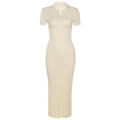 Solid Short sleeve V Neck open back Dress