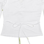 Lace hem long sleeve v neck ribbon ruched top  | Festival Outfits Women