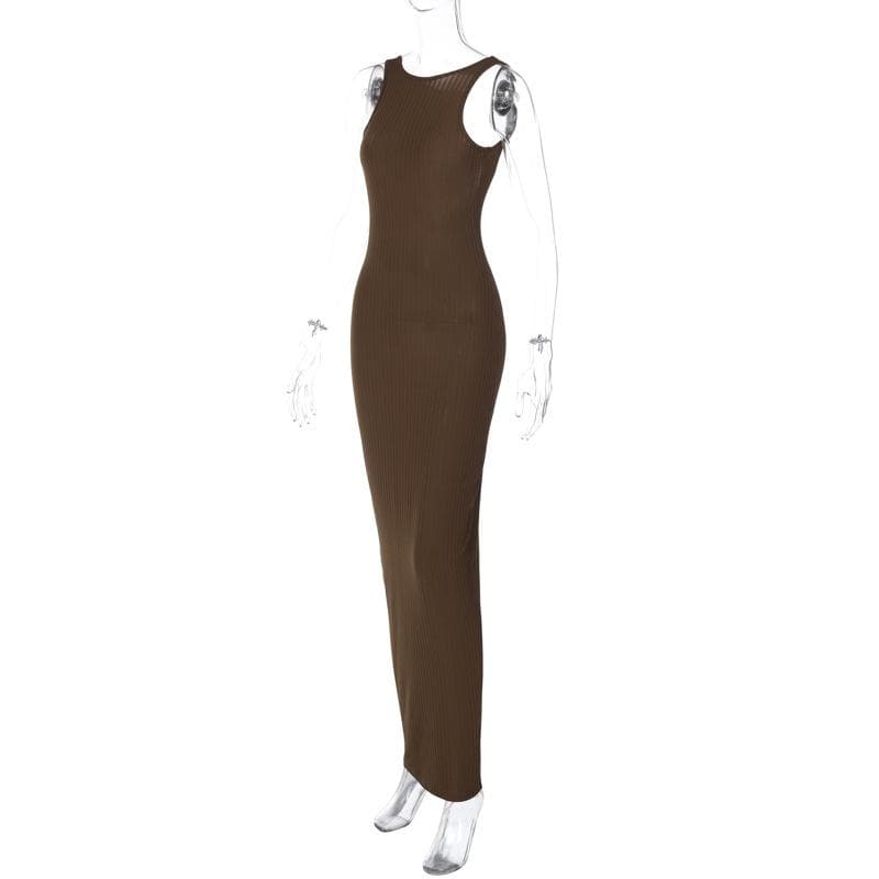 Sleeveless backless solid round neck maxi dress