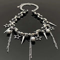 Beaded star rivet tassels PU leather necklace  | Festival Outfits Women