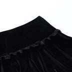Solid A line lace hem spider web pattern mini skirt