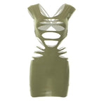 Round neck short sleeve hollow out solid dress