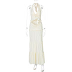 Halter v neck ruffle ruched maxi dress skirt set  | Festival Outfits Women