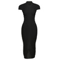 Knitted solid short sleeve crewneck see through maxi dress