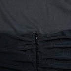 Ruched solid sleeveless ruffle zip-up backless midi dress