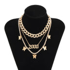 Layered butterfly decor rhinestone necklace  | Festival Outfits Women