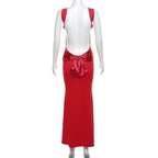 Cowl neck bowknot backless solid cami maxi dress  | Festival Outfits Women