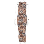 Leopard contrast print sleeveless midi dress