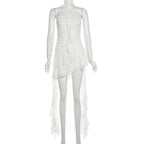 Ruched mesh ruffle sweetheart neck cami maxi dress  | Festival Outfits Women