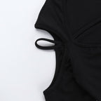 High neck long sleeve hollow out cross metal cut out top  | Festival Outfits Women