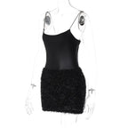 Textured solid satin u neck spaghetti strap sleeveless mini dress