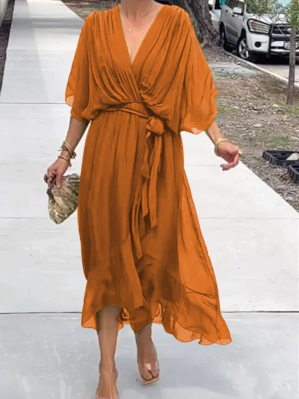 Nives Timeless Dress with V Neckline Chic Silhouette Collection