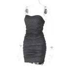 Textured solid ruched backless tube mini dress