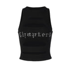 Sleeveless crewneck hollow out beaded contrast crop cut out top
