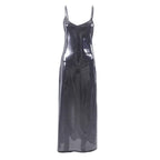 Metallic v neck backless solid low cut cami maxi dress