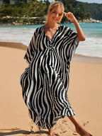Kay Elevated Beach Dress with Zebra Print and V Neck Premium Wardrobe Essential