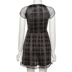 Mesh short sleeve plaid A line ruffled dress