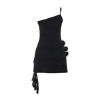 One shoulder ruffle flower applique mini dress  | Festival Outfits Women