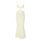 Solid hollow out waffle backless cami midi dress