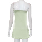 Patchwork slit ruched backless sleeveless tube mini dress