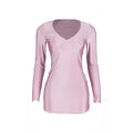 Solid v neck long sleeve mini dress