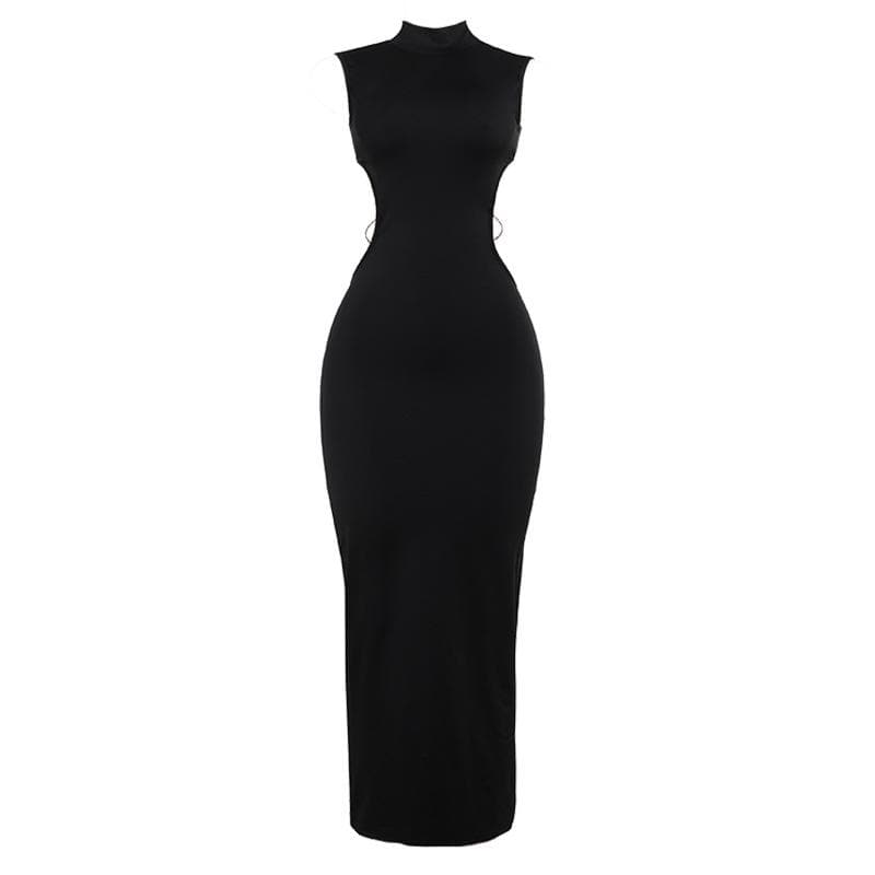 High neck o ring butterfly applique backless slit midi dress  | Festival Outfits Women