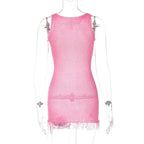 Sleeveless u neck tassels knitted mini dress  | Festival Outfits Women