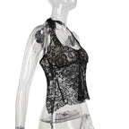 Halter backless lace flower pattern solid top  | Festival Outfits Women