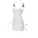 Textured solid square neck ruffle backless cami mini dress