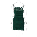 Waffle solid lace up spaghetti strap backless mini dress