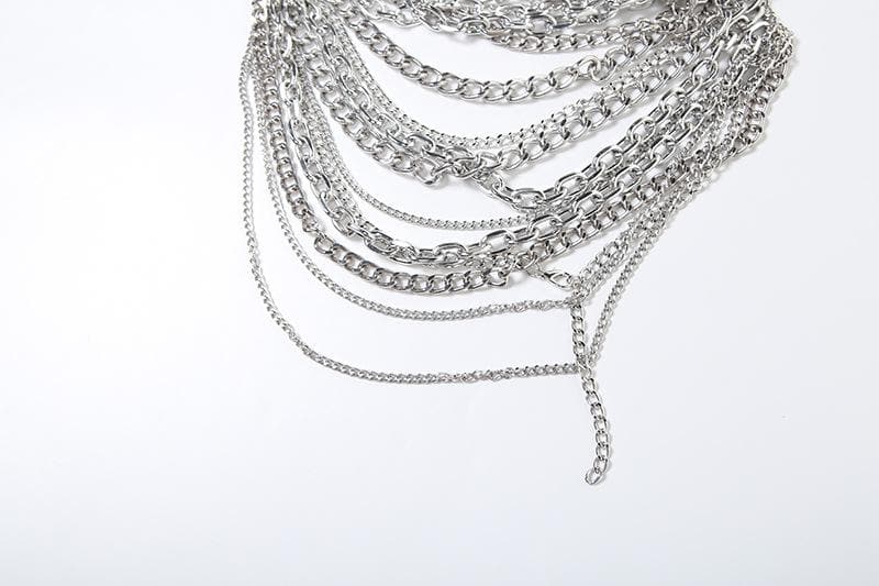 Halter layered metal chain hollow out backless cut out top  | Festival Outfits Women