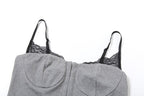 Ribbed lace hem button cami top  | Festival Outfits Women
