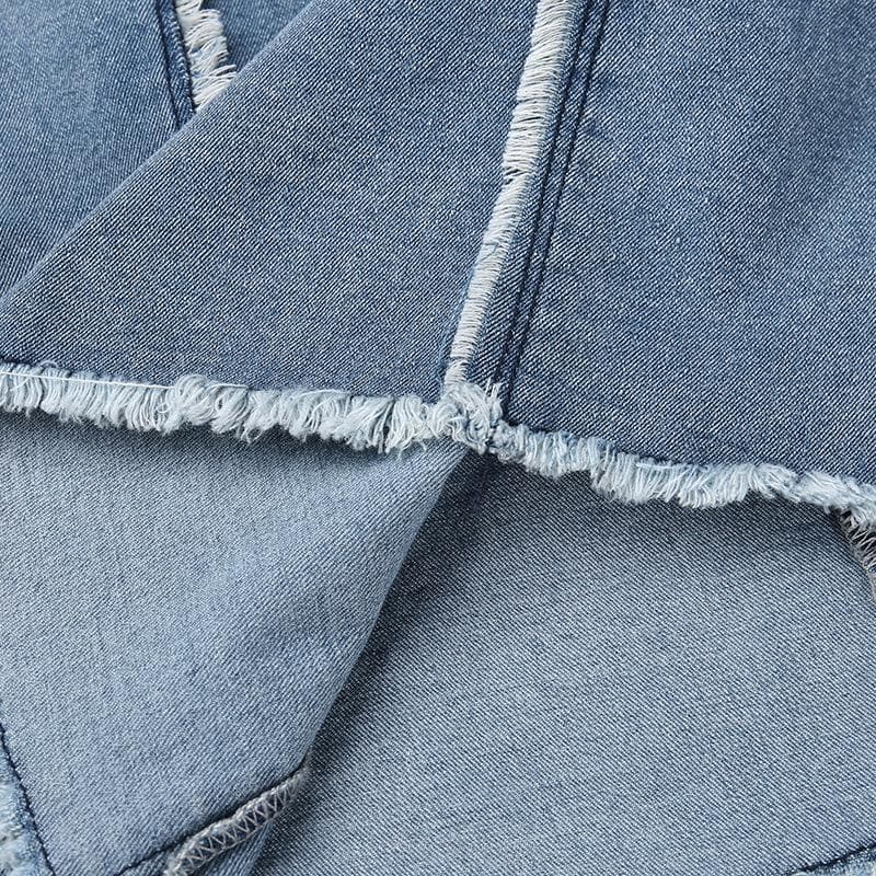 Raw hem zip-up backless contrast denim tube mini dress