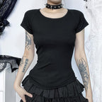 Short sleeve round neck print mesh top  | Festival Outfits Women