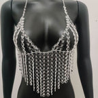 Halter crystal tassels beaded hollow out cut out top  | Festival Outfits Women