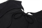 Long flared sleeve crewneck self tie mesh backless mini dress