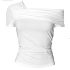 Ruched off shoulder solid irregular top  | Festival Outfits Women