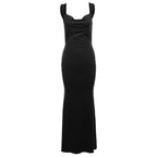 Cowl neck bowknot backless solid cami maxi dress  | Festival Outfits Women