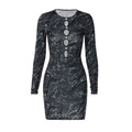 Ripple contrast long sleeve hollow out crewneck mini dress