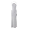 Ribbed halter self tie solid backless sleeveless maxi dress