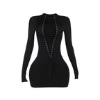 Long sleeve lace up mini dress  | Festival Outfits Women