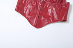 Halter PU leather V neck corset button top  | Festival Outfits Women
