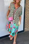 Milagros Chic Casual Leopard Print Dress with Short Sleeves Silhouette Collection