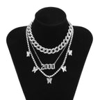 Layered butterfly decor rhinestone necklace  | Festival Outfits Women