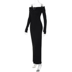 Off shoulder long sleeve slit o ring maxi dress  | Festival Outfits Women