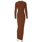Long sleeve solid round neck maxi dress
