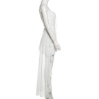 Ruched mesh ruffle sweetheart neck cami maxi dress  | Festival Outfits Women