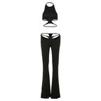 Halter hollow out solid backless pant set  | Festival Outfits Women