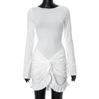 Long sleeve crewneck ruched mini dress  | Festival Outfits Women