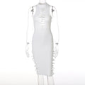 Sleeveless hollow out solid backless knotted midi dress